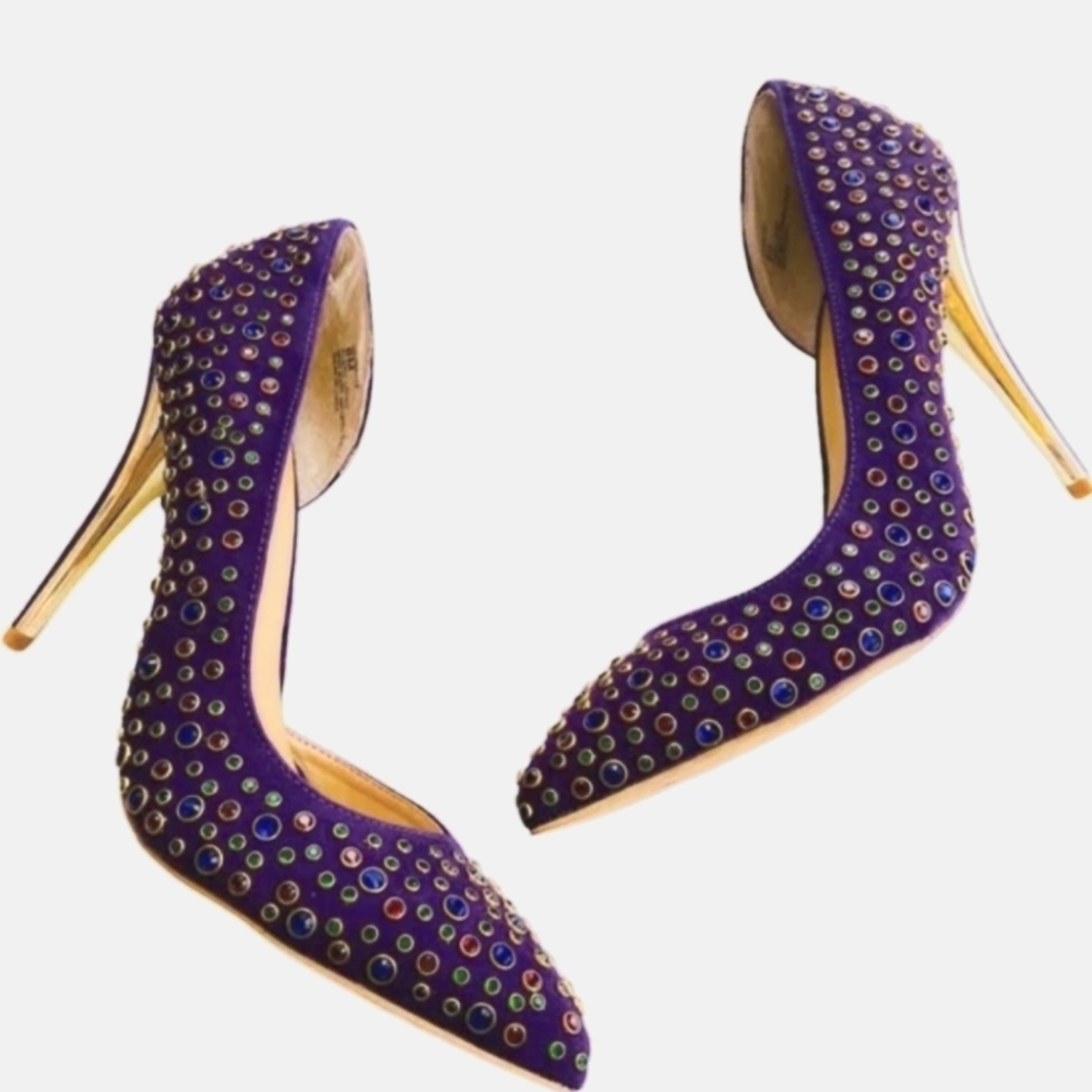 Thalia Sodi Nahnette Sz 10 Royal Purple Faux Suede Jewel Studded D’Orsay Heels